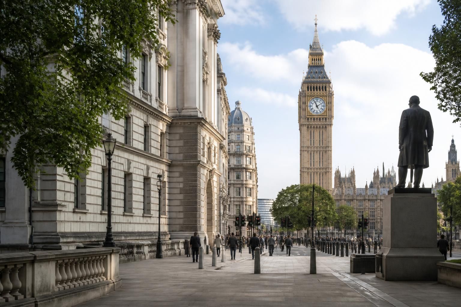 Elegant civic architecture and calm streets in Westminster.